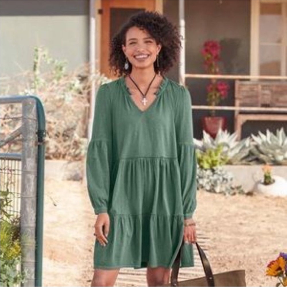 Sundance XSP Tiered Green Dress, 100% Cotton